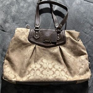 Coach Tan and Brown Signature Shoulder Bag